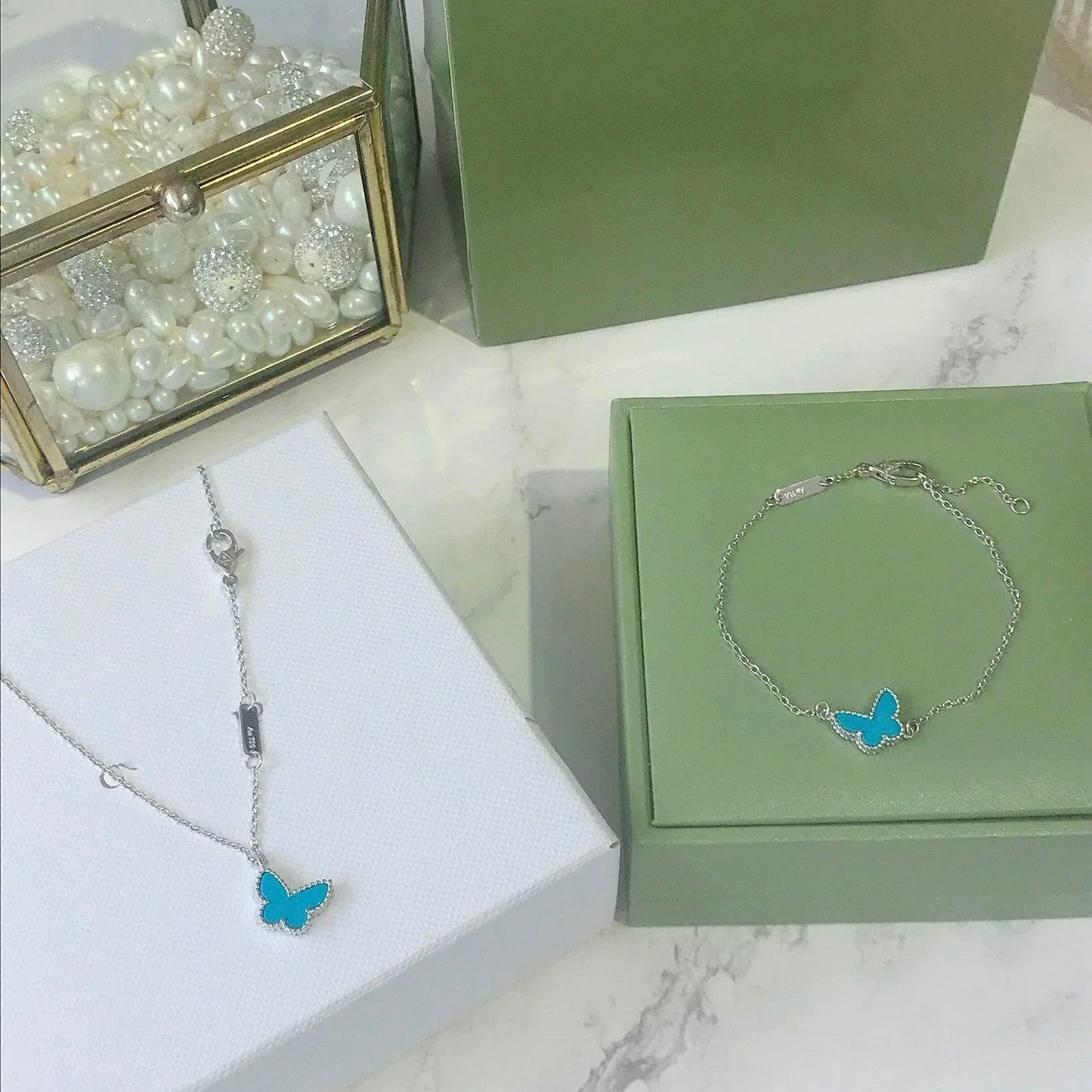 [Olivia Jewelry]BUTTERFLY TURQUOISE BUTTERFLY BRACELET SILVER