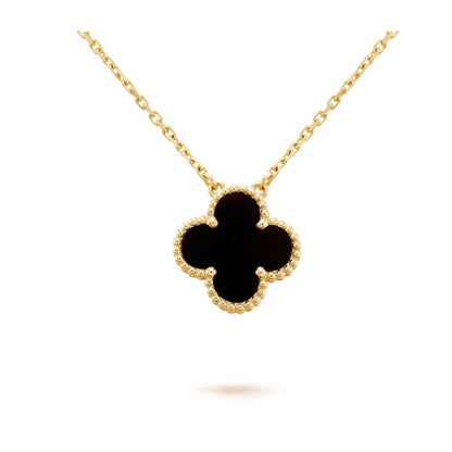 [Olivia Jewelry]CLOVER 15MM BLACK ONYX SINGLE FLOWER NECKLACE