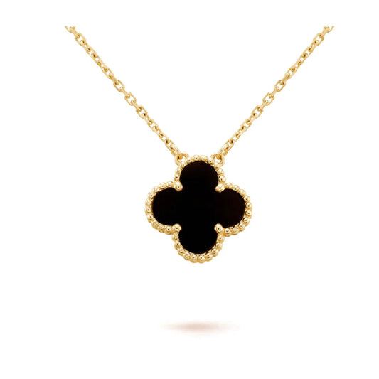 [Olivia Jewelry]CLOVER 15MM BLACK ONYX SINGLE FLOWER NECKLACE