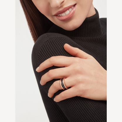 [OLIVIA]ZERO 1 TWO-BAND LOOPS AND BLACK CERAMIC PINK GOLD RING
