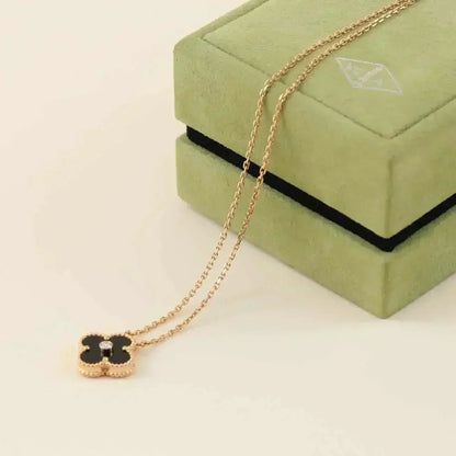 [Olivia Jewelry]CLOVER 15MM DIAMOND ONYX NECKLACE