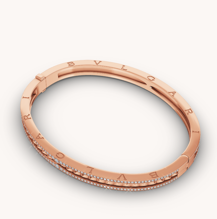 [AURORA]ZERO 1 SPIRAL AND PAVED DIAMOND PINK GOLD BRACELET