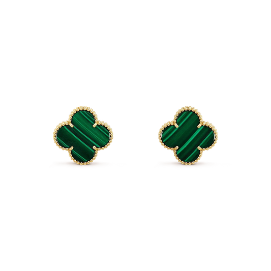 [Olivia Jewelry]CLOVER MINI 9.5MM MALACHITE  EARRINGS