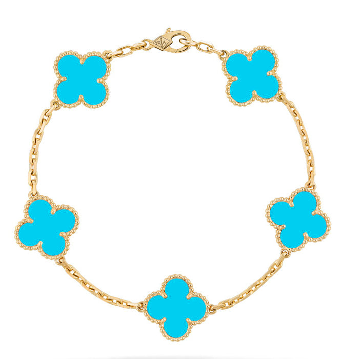 [Olivia JW]CLOVER 5 MOTIFS TURQUOISE BRACELET