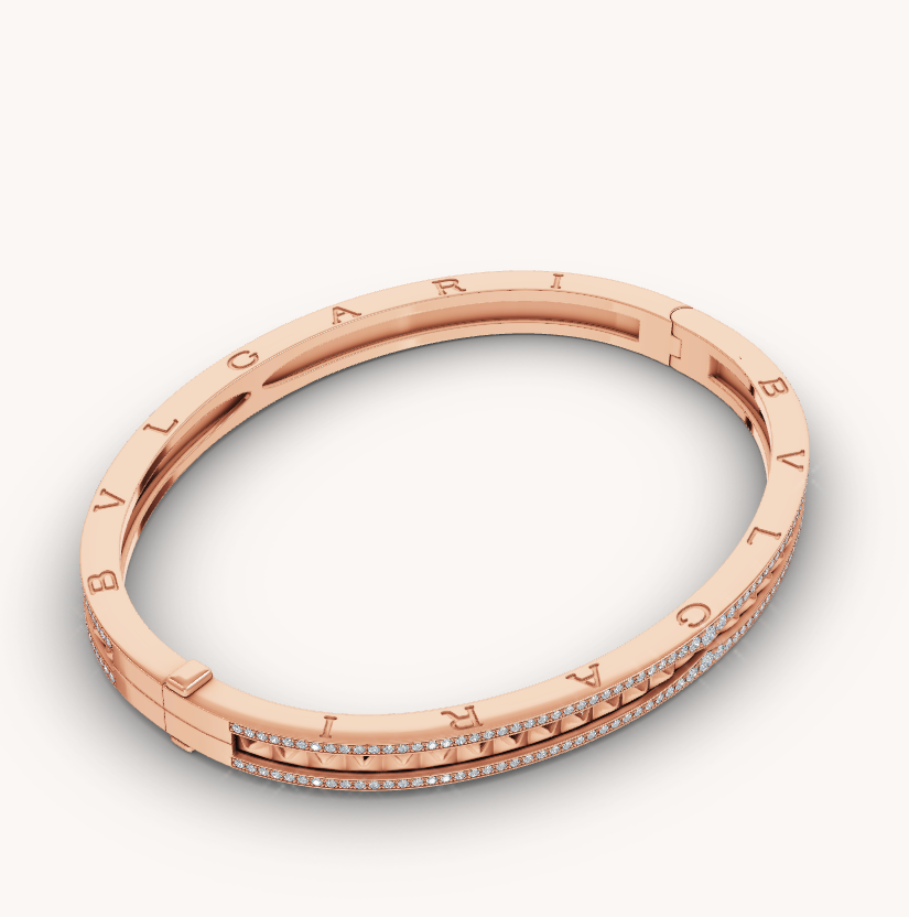 [OLIVIA]ZERO 1 SPIRAL AND PAVED DIAMOND PINK GOLD BRACELET