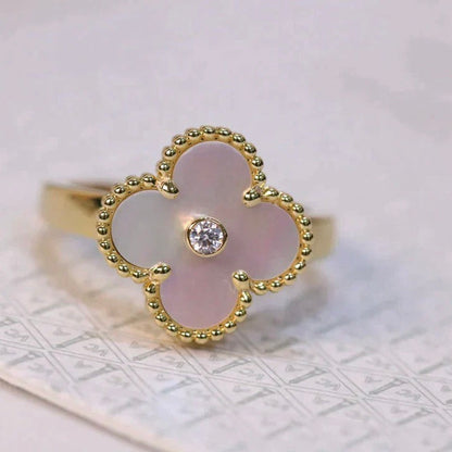 [Olivia Jewelry]CLOVER PINK MOP RING GOLD DIAMOND