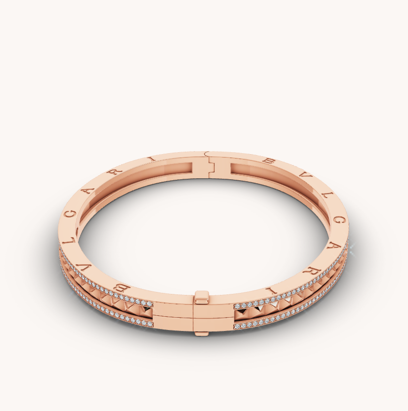 [OLIVIA]ZERO 1 SPIRAL AND PAVED DIAMOND PINK GOLD BRACELET