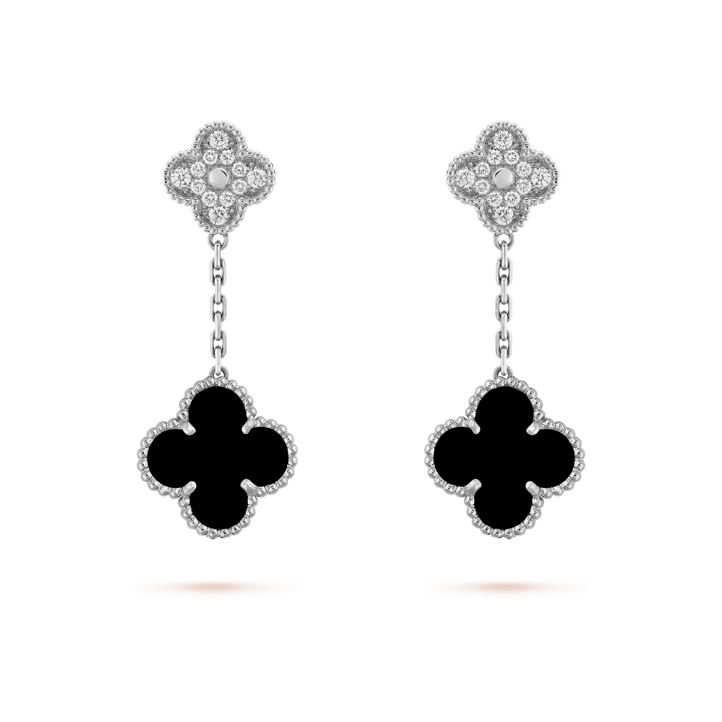 [Olivia Jewelry]CLOVER 2 MOTIFS  DIAMOND ONYX EARRINGS SILVER
