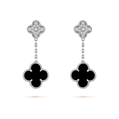 [Olivia Jewelry]CLOVER 2 MOTIFS  DIAMOND ONYX EARRINGS SILVER