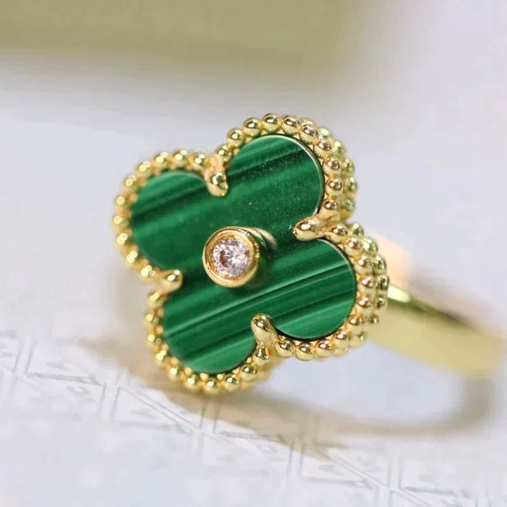 [Olivia Jewelry]CLOVER MALACHITE RING GOLD DIAMOND