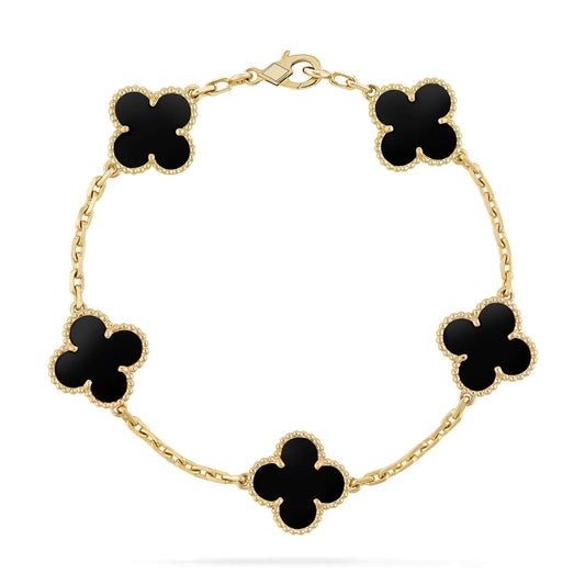 [Olivia JW]CLOVER  5 MOTIFS BLACK ONYX BRACELET
