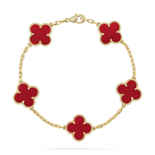 [Olivia JW]CLOVER 5 MOTIFS RED AGATE  BRACELET