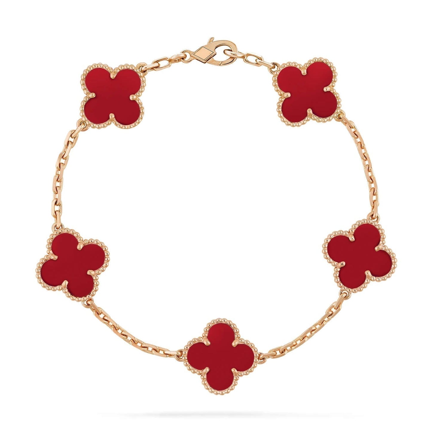 [Olivia JW]CLOVER 5 MOTIFS RED AGATE  BRACELET