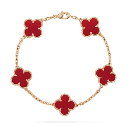 [Olivia JW]CLOVER 5 MOTIFS RED AGATE  BRACELET