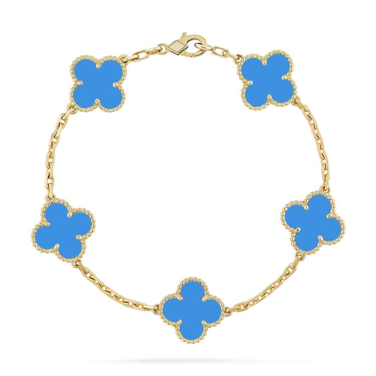 [Olivia JW]CLOVER 5 MOTIFS BLUE AGATE BRACELET