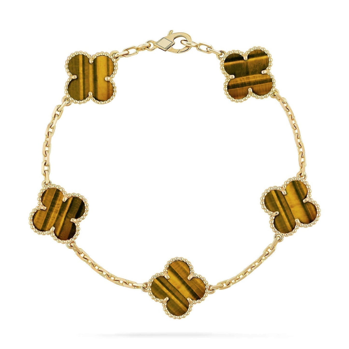 [Olivia JW]CLOVER  5 MOTIFS TIGER EYE BRACELET