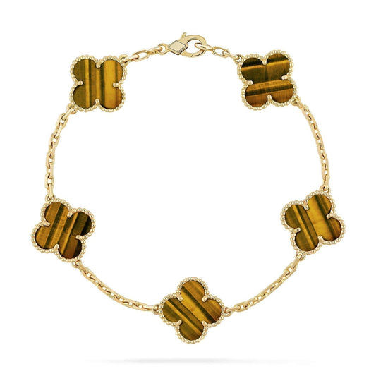 [Olivia JW]CLOVER  5 MOTIFS TIGER EYE BRACELET