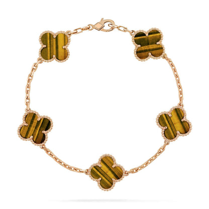 [Olivia JW]CLOVER  5 MOTIFS TIGER EYE BRACELET