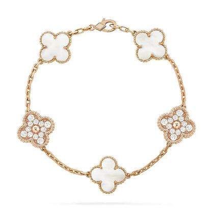 [Olivia JW]CLOVER BRACELET 5 MOTIF WHITE MOP DIAMOND