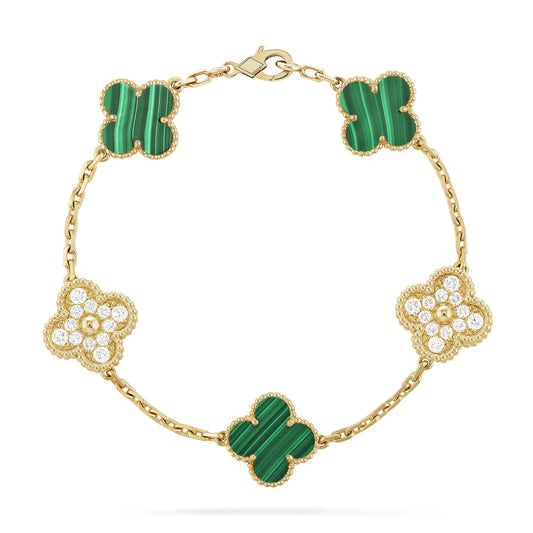 [Olivia JW]CLOVER  5 MOTIF MALACHITE DIAMOND BRACELET