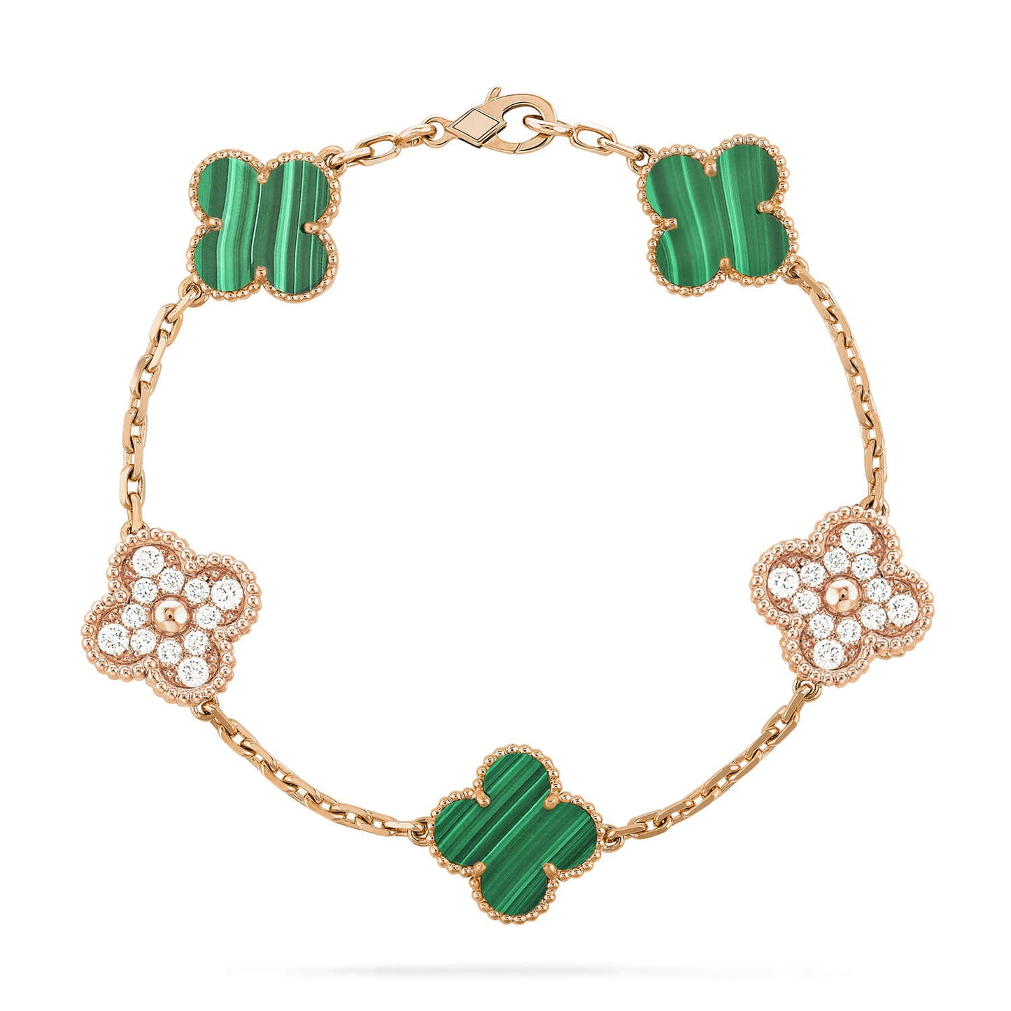 [Olivia JW]CLOVER  5 MOTIF MALACHITE DIAMOND BRACELET