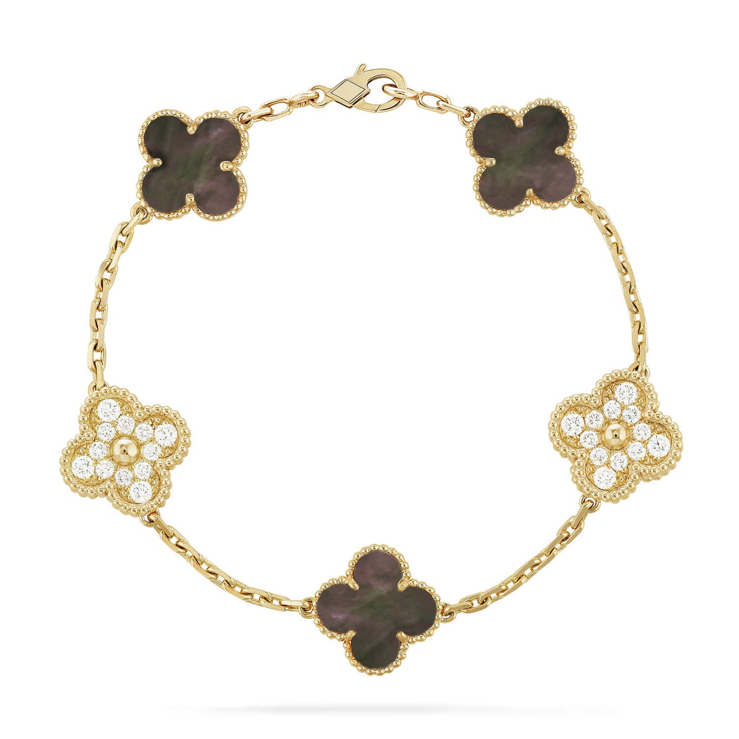 [Olivia JW]CLOVER 5 MOTIF GRAY MOP DIAMOND BRACELET