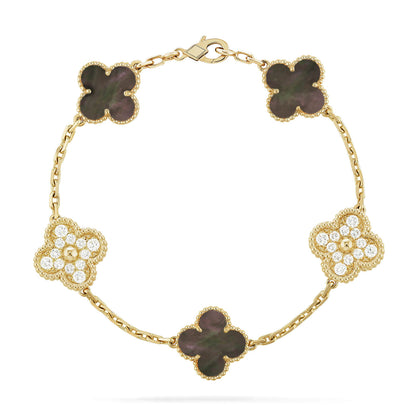 [Olivia JW]CLOVER 5 MOTIF GRAY MOP DIAMOND BRACELET