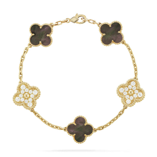 [Olivia JW]CLOVER 5 MOTIF GRAY MOP DIAMOND BRACELET