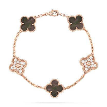 [Olivia JW]CLOVER 5 MOTIF GRAY MOP DIAMOND BRACELET
