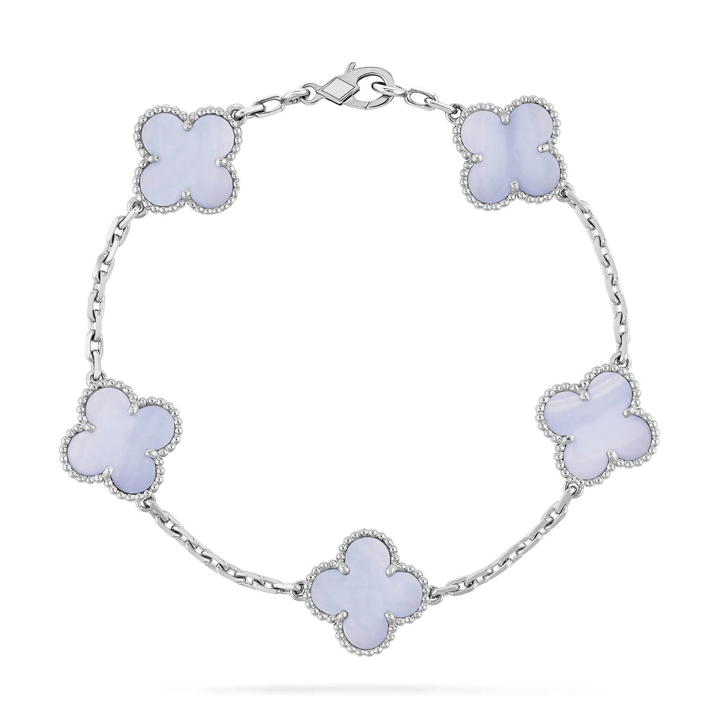 [Olivia JW]CLOVER  5 MOTIF PURPLE CHALCEDONY BRACELET SILVER