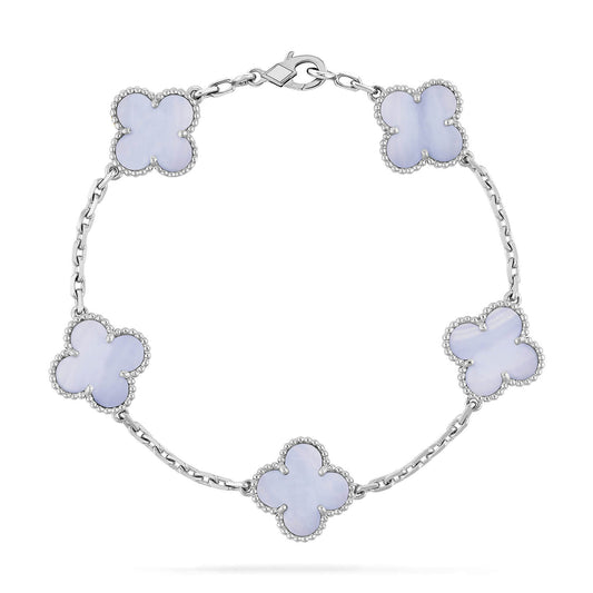 [Olivia JW]CLOVER  5 MOTIF PURPLE CHALCEDONY BRACELET SILVER