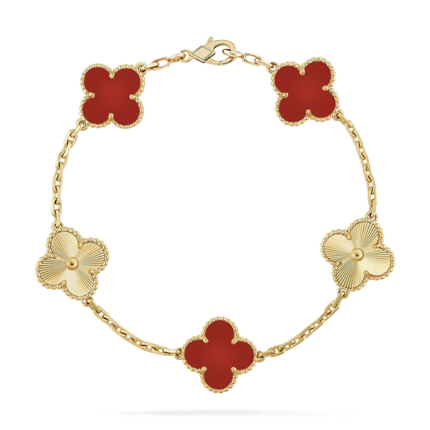 [Olivia Jewelry]CLOVER  5 MOTIFS CARNELIAN GOLD BRACELET