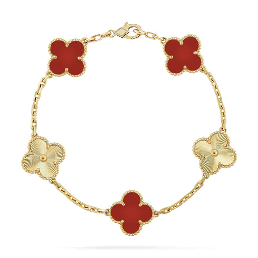 [Olivia JW]CLOVER  5 MOTIFS CARNELIAN GOLD BRACELET