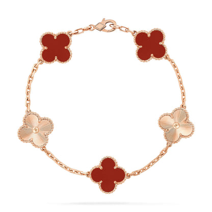 [Olivia Jewelry]CLOVER  5 MOTIFS CARNELIAN GOLD BRACELET
