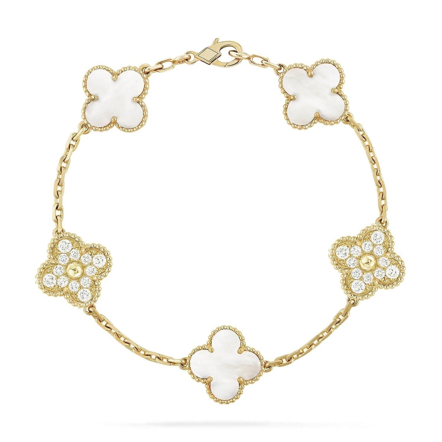 [Olivia JW]CLOVER BRACELET 5 MOTIF WHITE MOP DIAMOND