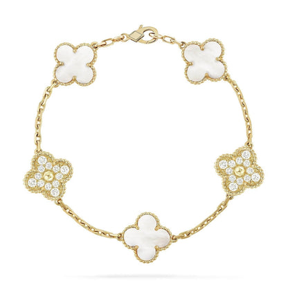 [Olivia JW]CLOVER BRACELET 5 MOTIF WHITE MOP DIAMOND