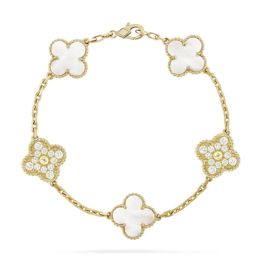 [Olivia JW]CLOVER BRACELET 5 MOTIF WHITE MOP DIAMOND