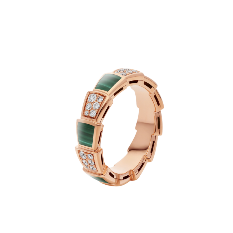 [OLIVIA]SERPENTI RING PINK GOLD MALACHITE DIAMOND PAVED 4MM