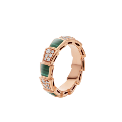 [OLIVIA]SERPENTI RING PINK GOLD MALACHITE DIAMOND PAVED 4MM