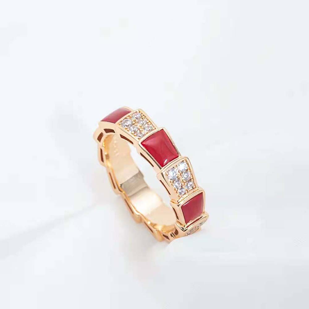 [OLIVIA]SERPENTI RING PINK GOLD CARNELIAN DIAMOND PAVED 4MM