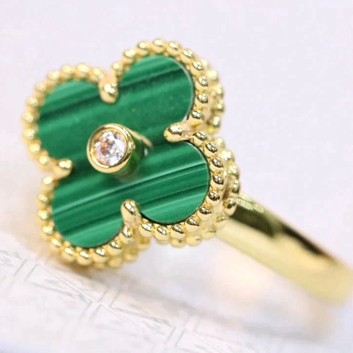 [Olivia Jewelry]CLOVER MALACHITE RING GOLD DIAMOND