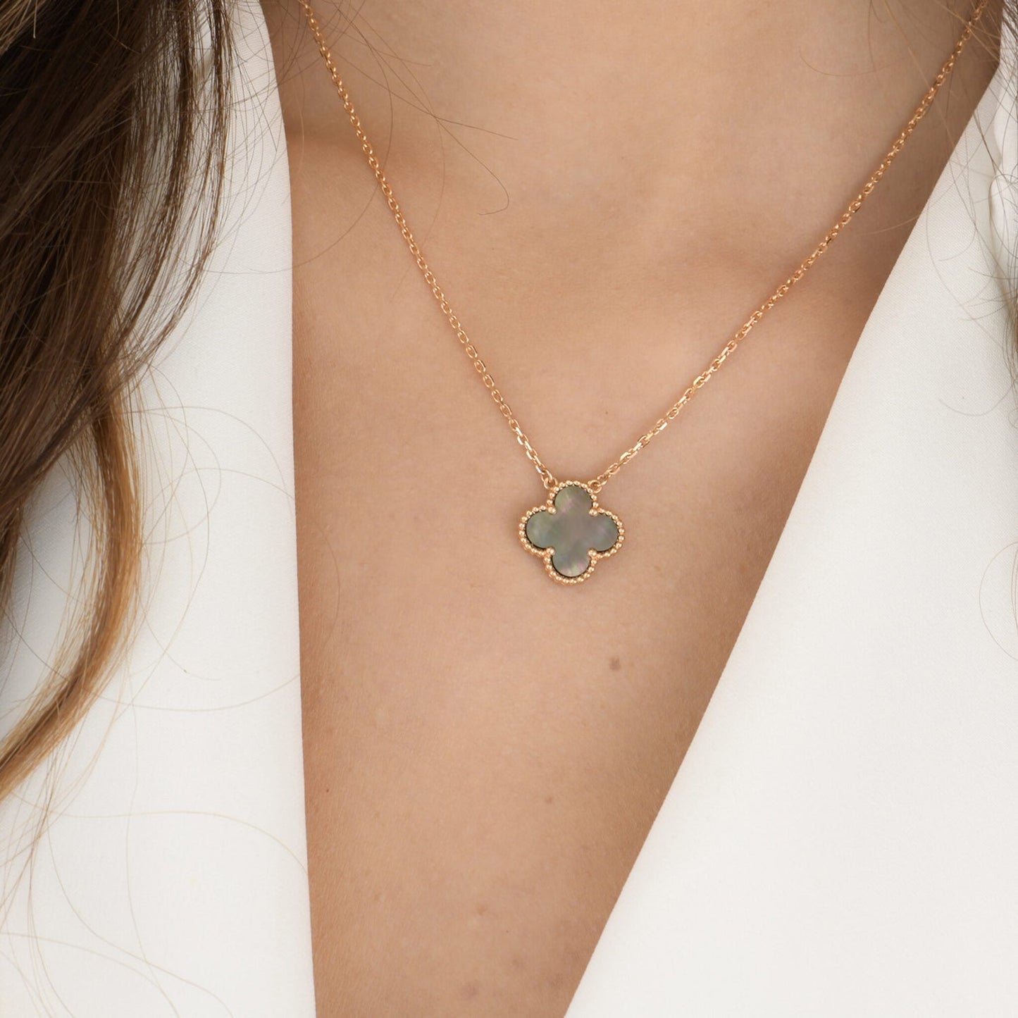 [Olivia Jewelry]CLOVER 15MM  GRAY MOTHER OF PEARL NECKLACE