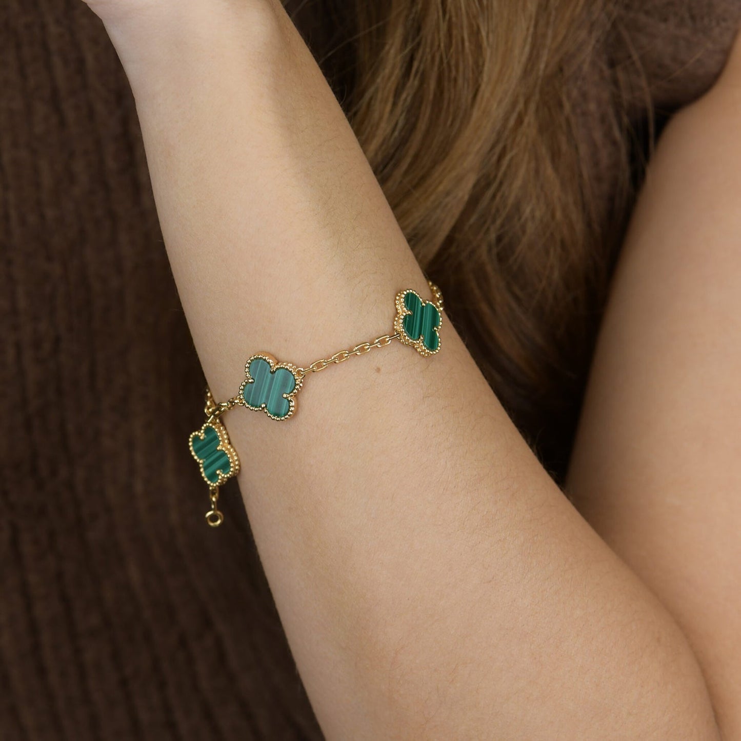 [Olivia JW]CLOVER 5 MOTIFS MALACHITE BRACELET