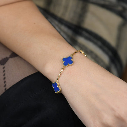 [Olivia JW]CLOVER 5 MOTIFS BLUE AGATE BRACELET