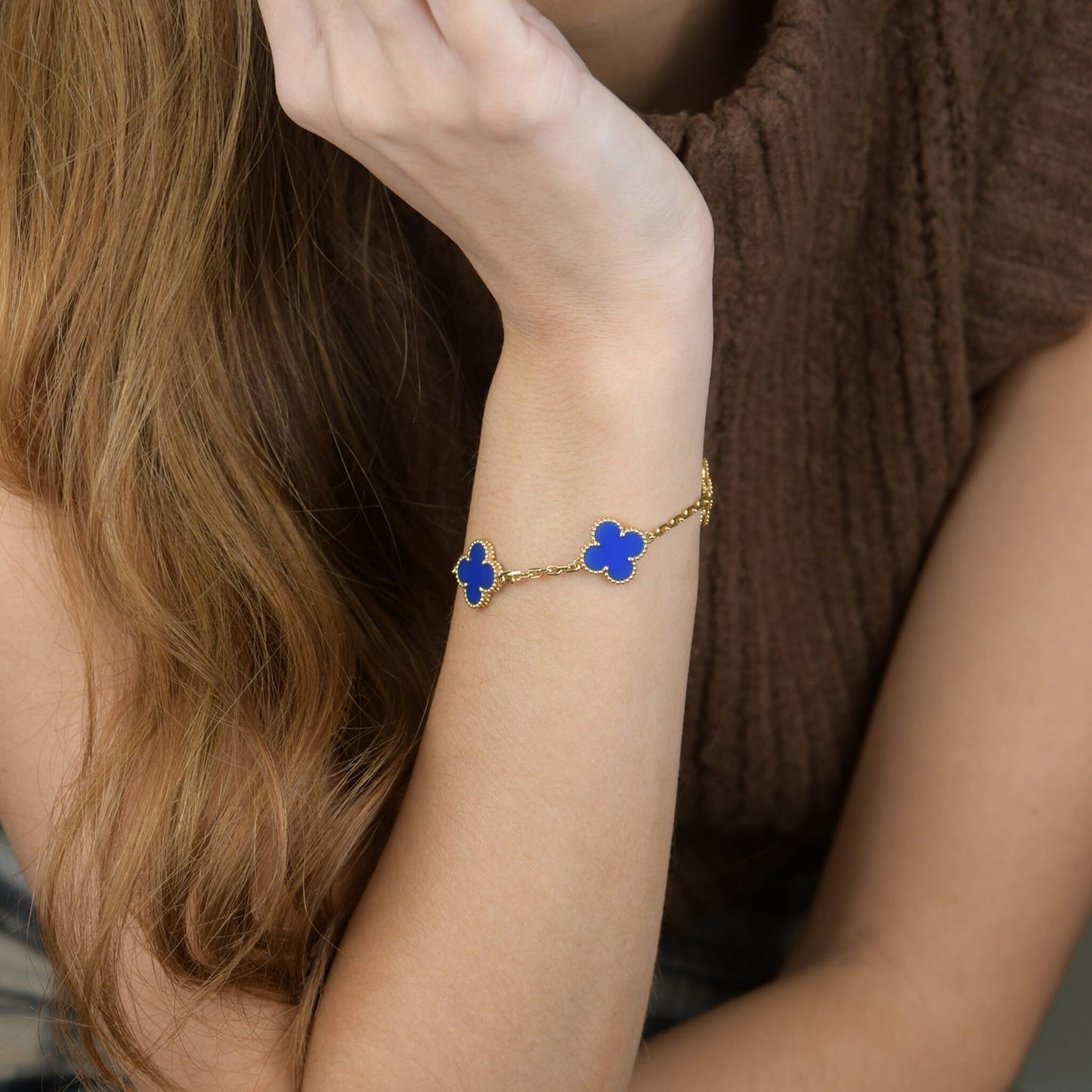 [Olivia JW]CLOVER 5 MOTIFS BLUE AGATE BRACELET