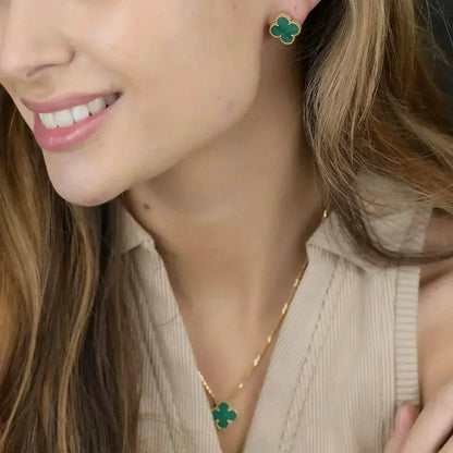 [Olivia Jewelry]CLOVER MINI 9.5MM MALACHITE  EARRINGS
