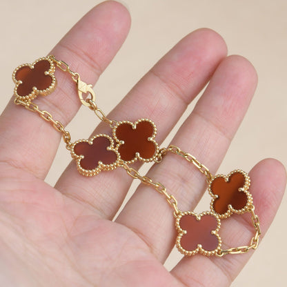 [Olivia JW]CLOVER 5 MOTIFS RED AGATE  BRACELET