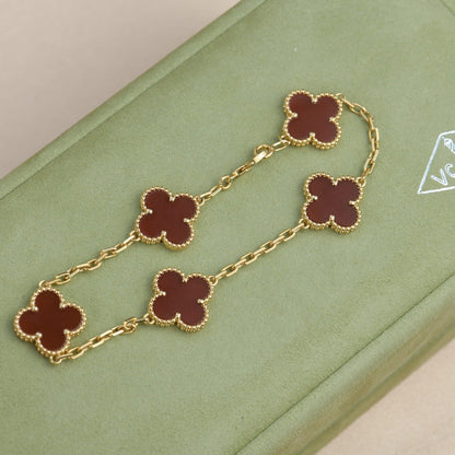 [Olivia JW]CLOVER 5 MOTIFS RED AGATE  BRACELET