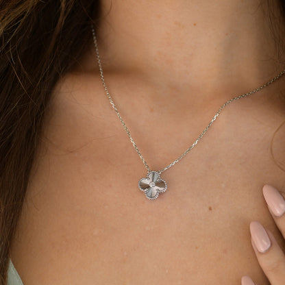 [Olivia Jewelry]CLOVER  15MM DIAMOND LASER NECKLACE SILVER