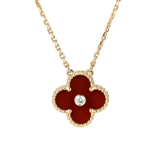 [Olivia Jewelry]CLOVER 15MM DIAMOND CARNELIAN NECKLACE